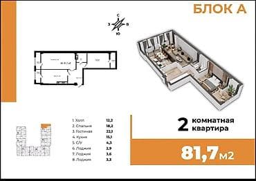 капитал холдинг: 2 комнаты, 82 м², Элитка, 7 этаж, Готовая ПСО (под самоотделку) — 4