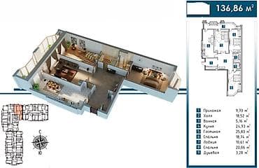 discovery studio: 3 комнаты, 136 м², Ак-Кеме (старый аэропорт) Элитка, 12 этаж, ПСО (под самоотделку) — 2