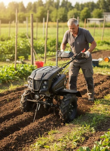 Мотоблок с бензиновым двигателем, предназначенный для обработки
