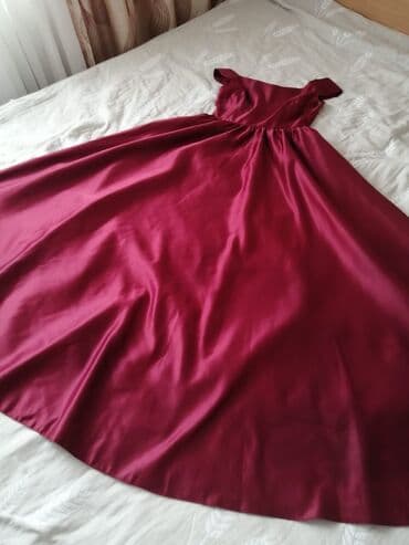 бордовое платье с кружевом: Вечернее платье, Пышное, Длинная модель, Атлас, Без рукавов, S — 4