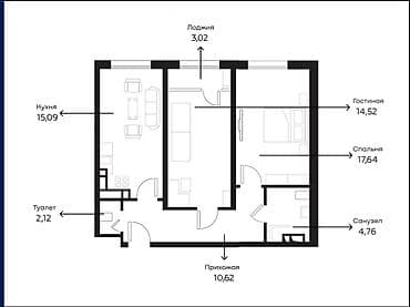 discovery studio: 2 комнаты, 67 м², Южная Магистраль Элитка, 2 этаж, Евроремонт — 1