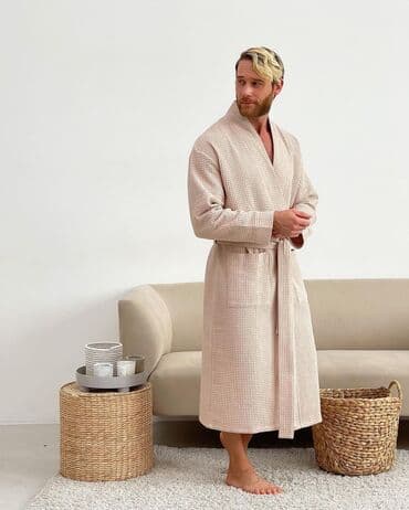 домашние халаты больших размеров: Халат, Вафельное полотно, XS, S, M — 11