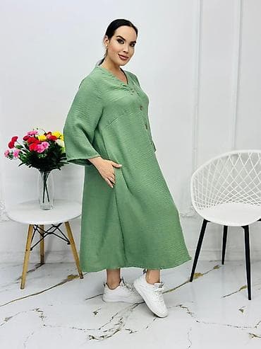 Личные вещи: Повседневное платье, Лето, Длинная модель, Лен, Турецкое, Все размеры — 3