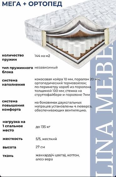 90 см: Ортопедический пружинный матрас «Мега + Ортопед» от Lina - Пружинный — 1