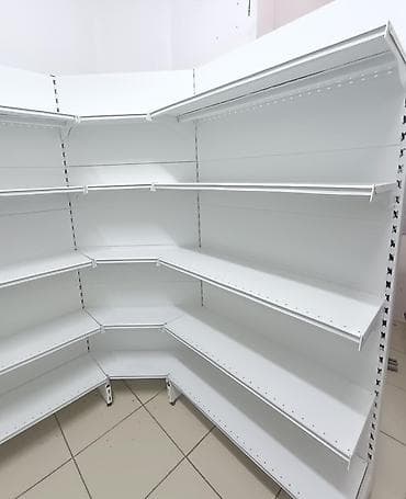 Торговое оборудование: Торговый стеллаж угловой модульный, металлический, белый. Описание: - — 2