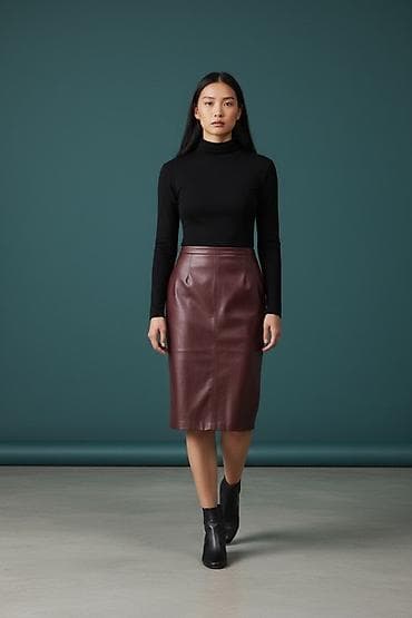 кожаные шорты: Юбка, Модель юбки: Карандаш, Миди, Натуральная кожа, Высокая талия — 3