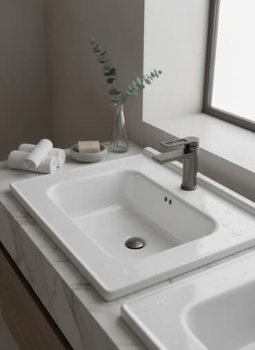 столешницы в ванную на заказ: Ванна үчүн раковина, Чарчы формасы, Материалы: Керамика — 1