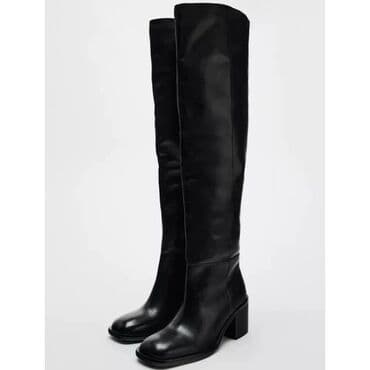 обувь 26 размер: Носила пару раз. Высокие женские сапоги из чёрной гладкой эко-кожи с — 5