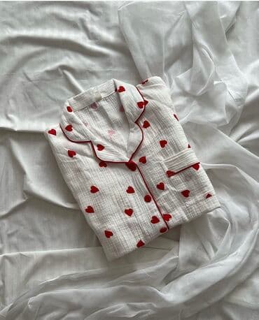 белая ночная сорочка: Пижама, Муслин, На пуговицах, L, M, S — 7