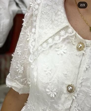 летние платье: Белое ажурное платье миди - Размер: S - Цена: 900 с - Материал — 3