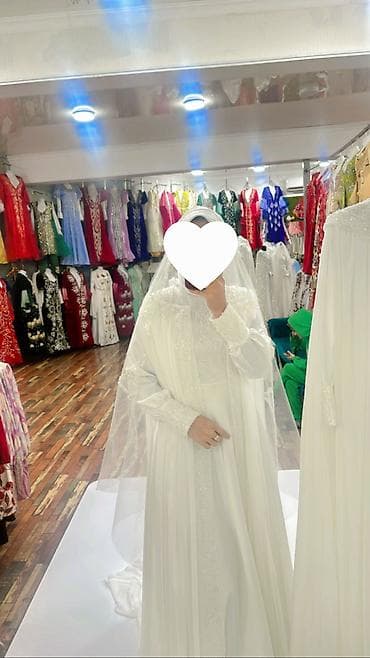 Свадебное платье, One size, Мусульманское, Атлас, Прямое, Пайетки, Новый