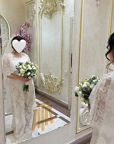 Личные вещи: Свадебное платье, M, Со шлейфом, Фатин, А-силуэт, Кружево, Новый — 4