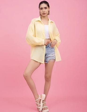 Личные вещи: Женская рубашка оверсайз, легкая полупрозрачная - Цвет: нежно‑желтый — 4