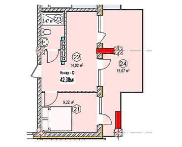 Квартиры: 1 комната, 42 м², Индивидуалка, 4 этаж — 3