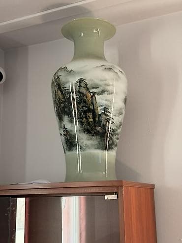 фен шуй: Большая декоративная напольная ваза с ручной росписью в восточном — 1