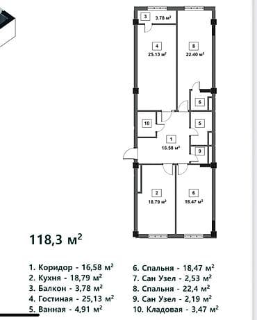 2026: 3 комнаты, 118 м², Элитка, 9 этаж, Готовая ПСО (под самоотделку) — 4