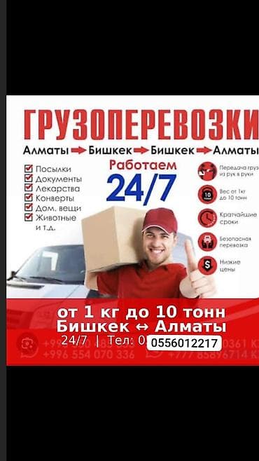 Экспресс-грузоперевозки от.1кг до 12 тон Маршрут: Алматы ↔ Бишкек