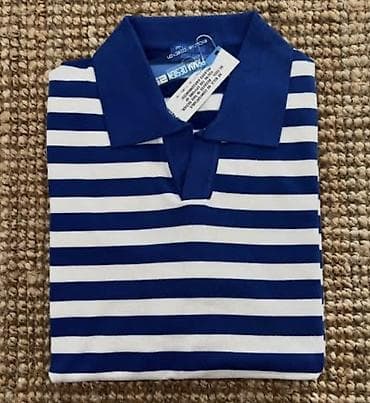 Поло в полоску (синее/белое) - Классический воротник-поло из пике -
