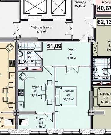 бакаева 51: 2 комнаты, 51 м², Элитка, 8 этаж, Готовая ПСО (под самоотделку) — 8
