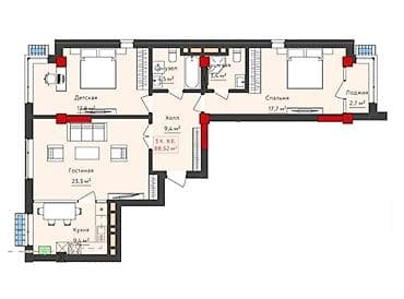Продажа квартир: 3 комнаты, 88 м², Элитка, 7 этаж, Готовая ПСО (под самоотделку) — 1