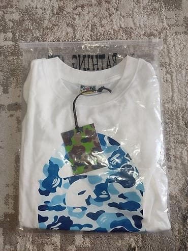 nike tech flecee: Футболка A Bathing Ape (BAPE) - Цвет: белый-синий - Принт: крупный — 4