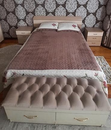 Диваны: Спальный гарнитур, Б/у, Двуспальная кровать, Самовывоз, цвет - Бежевый — 2