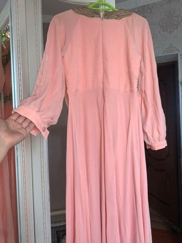 черное гипюровое платье с открытой спиной: Вечернее платье, Длинная модель, Шифон, С рукавами, Стразы, M — 6