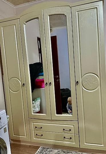 Спальный гарнитур, Б/у, Двуспальная кровать, Россия, МДФ, Самовывоз, цвет - Бежевый