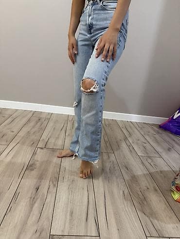 разрез: Джинсы, Прямые, Zara, Высокая талия, С разрезом, XS — 2