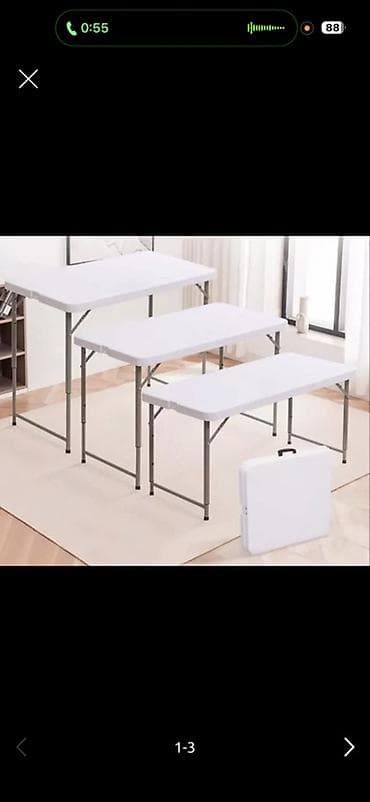 пластмассовый стол: Складной походный стол, Новый, Пластик, цвет - Белый — 1