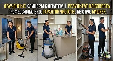 Кызматтар: Бөлмөлөрдү тазалоо, | Жалпы тазалоо, Оңдоо иштеринен кийин тазалоо, | Офистер, Батирлер, Үйлөр — 1