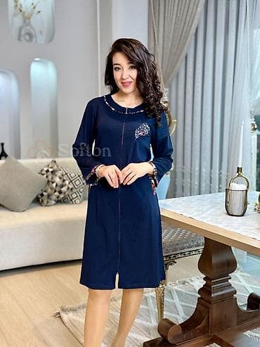 Үй жана уктоо үчүн кийимдер: Домашние халаты и платья Softon 1) Халат на молнии, темно‑синий - — 2