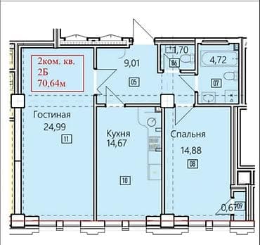 seven development: 2 комнаты, 70 м², Элитка, 7 этаж, ПСО (под самоотделку) — 4