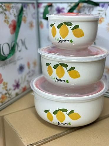 текстура минералка: Набор мисок с крышками для хранения продуктов - Комплектация: 3 миски — 2