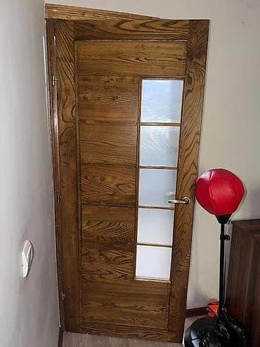 пет: Межкомнатная дверь, Б/у, Со стеклом, Одностворчатая, Деревянная, Распашная, Лофт, цвет - Коричневый — 8