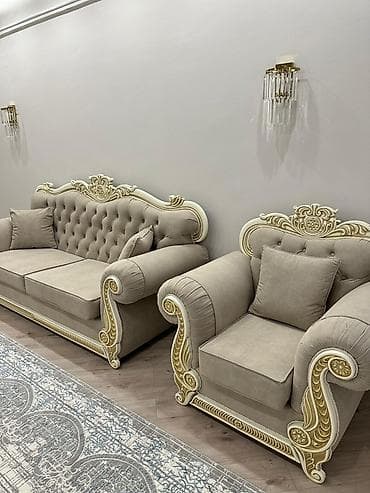 велюровое: Комплект мягкой мебели, цвет - Бежевый — 1