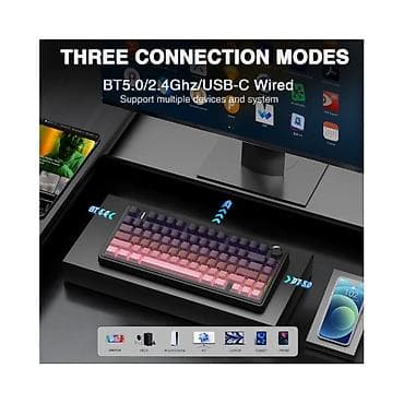 logitech combo: Клавиатура, Aula, Механическая, Bluetooth, Проводное подключение, Размер: 75% — 7