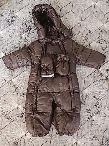 Детский зимний комбинезон-конверт, цвет темно-коричневый. - Теплый