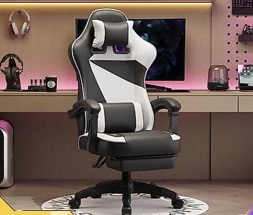 Игровое кресло, С колесиками, цвет - Черный, Экокожа