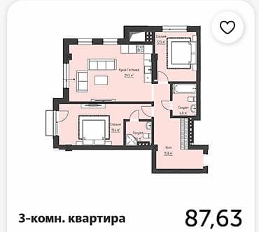 бассейн большой: 3 комнаты, 87 м², Элитка, 1 этаж, Готовая ПСО (под самоотделку) — 4