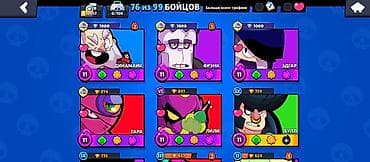 Аккаунт Brawl Stars - Всего бойцов: 76 из 99 - Трофеи: 20 065 (рекорд