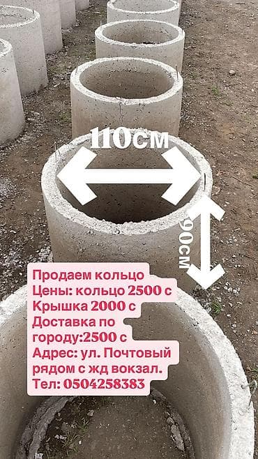 Бетонные кольца для колодцев/септиков. Характеристики: - Внутренний