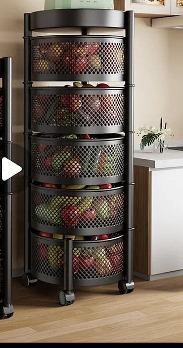 выдвижной ящик: Многоярусная кухонная этажерка на колёсах с поворотными корзинами - — 5