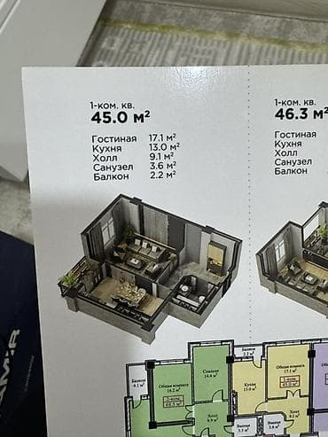 квартиры в токмок: Строится, Элитка, 1 комната, 45 м² — 8