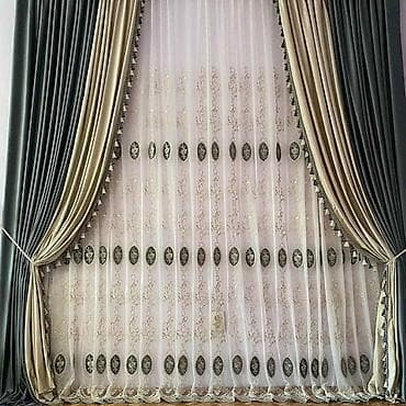 Комплект штор, Сатин, С вышивкой, Готовое изделие, Для зала