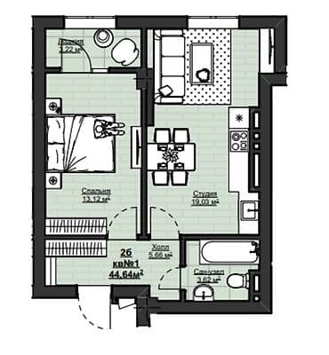 Недвижимость: 1 комната, 44 м², Асанбай мкр Элитка, 10 этаж — 3
