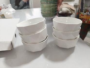 современный: Набор белых фарфоровых пиал - Количество: 6 штук - Форма — 1