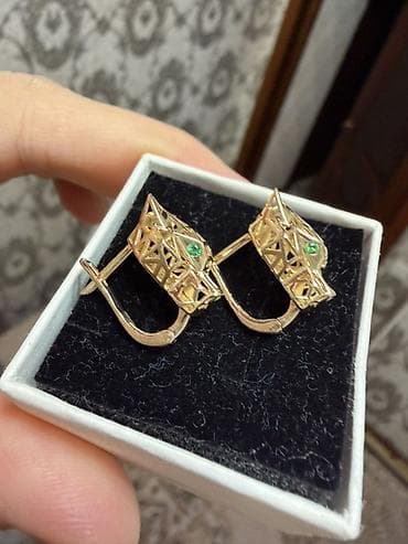 Колье: Серьги «Пантера», золото, геометрический дизайн. - Материал: жёлтый — 4