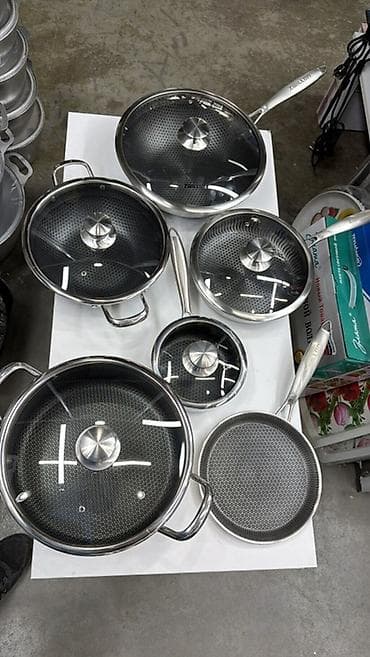 кастрюля набор: Набор посуды из нержавеющей стали с сотейниками и сковородами Состав — 1