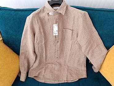 рубашка льняная: Мужская рубашка, XL, Uniqlo, Новый, цвет - Коричневый, Платная доставка — 2